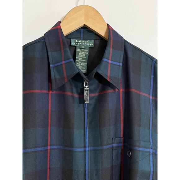 Lauren Ralph Lauren Jacket Full Zip Worsted Wool Tartan Plaid Green Shacket 1X - Picture 2 of 2